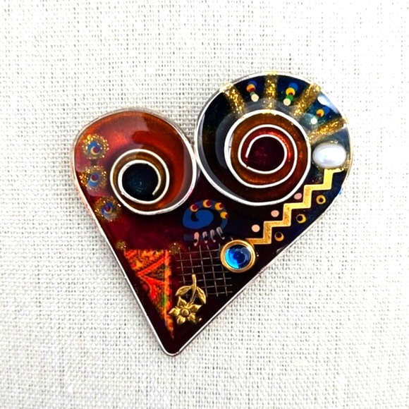 YOSSI STEINBERG ISRAELI ARTIST ACRYLIC HEART BROOCH - Picture 1 of 4